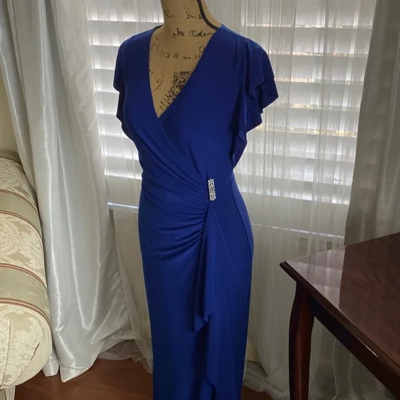 ralph lauren royal blue dress Lauren Ralph Lauren Womens Ruched Surplice Formal Dress Blue 2